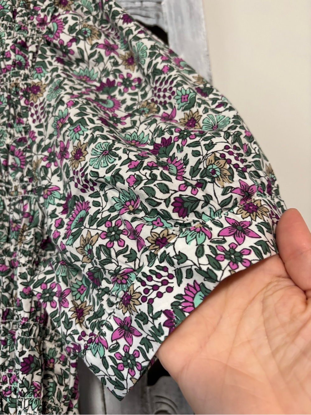 NEW J. Crew Factory Short-Sleeve Smocked Floral Green/Pink Shirt Dress - Picture 8 of 11